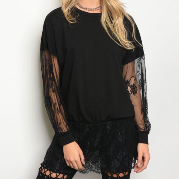 2 LEFT! BLACK LACE TUNIC TOP - Picture 2 of 4
